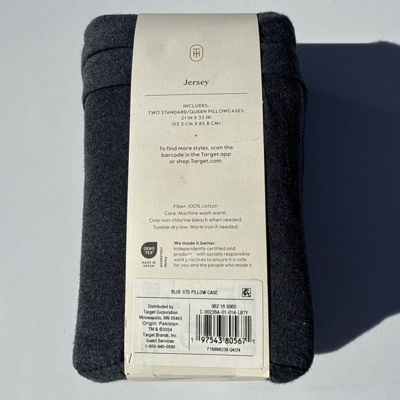 New two-pack of Threshold brand Standard/Queen Jersey Pillowcase Blue - Picture 3 of 4